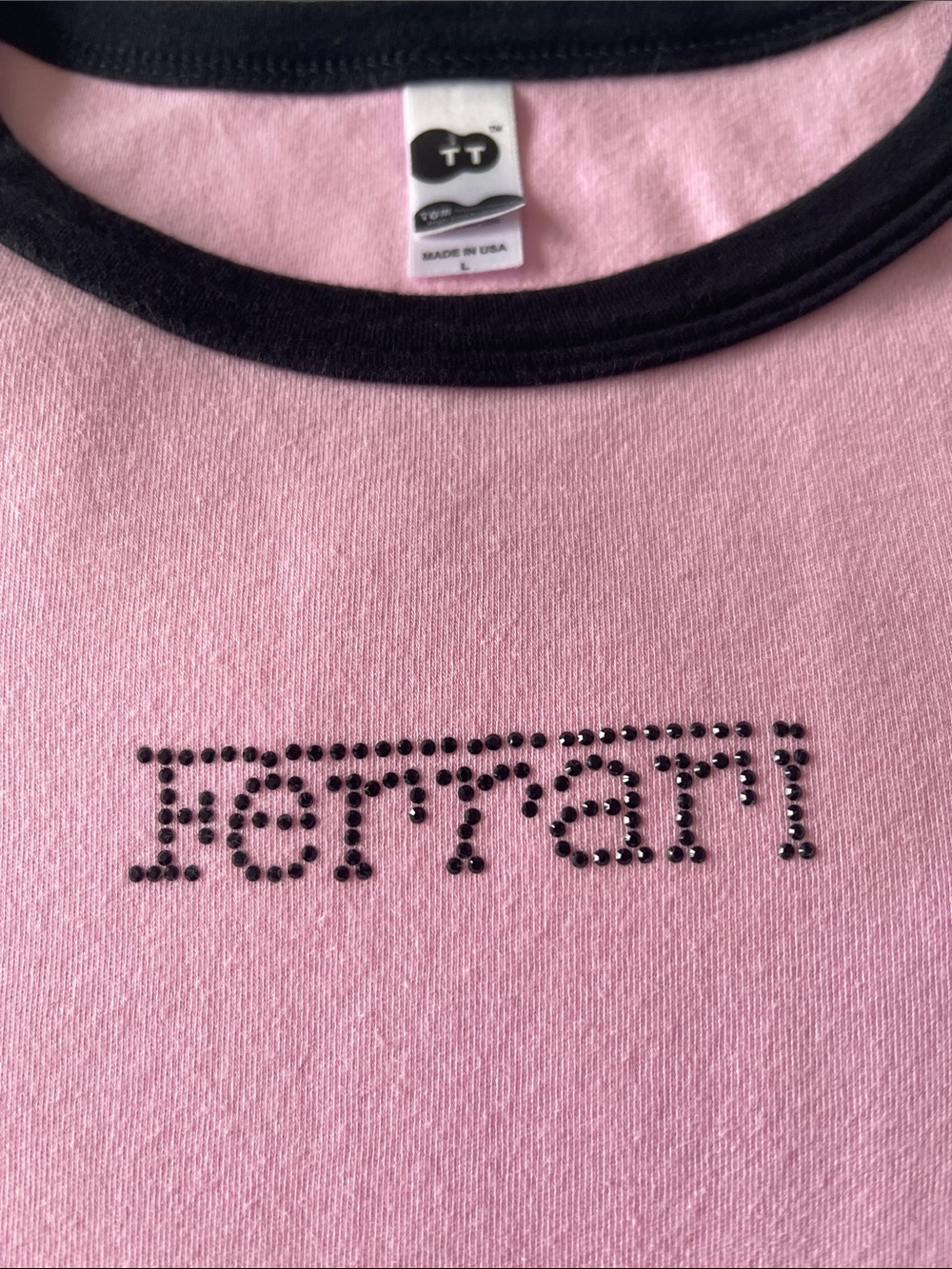 Pink Rhinestone Logo Ringer Tee for Kids